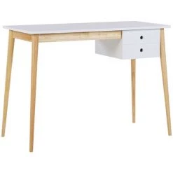 BELIANI Bureau Effet Bois Clair / Blanc 106 X 48 Cm Avec 1 Tiroir - Blanc