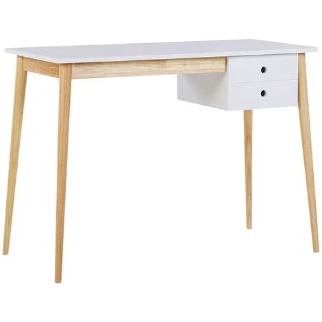 BELIANI Bureau Effet Bois Clair / Blanc 106 X 48 Cm Avec 1 Tiroir - Blanc 3 BELIANI Bureau Effet Bois Clair / Blanc 106 X 48 Cm Avec 1 Tiroir - Blanc