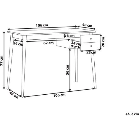BELIANI Bureau Effet Bois Clair / Blanc 106 X 48 Cm Avec 1 Tiroir - Blanc 5 BELIANI Bureau Effet Bois Clair / Blanc 106 X 48 Cm Avec 1 Tiroir - Blanc – Image 3