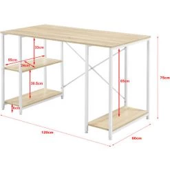 [en.casa] Bureau Avec Etagères Table Poste De Travail Panneau De Particules Mélaminé Et Acier Revêtu Par Poudre Couleur Chêne Et Blanc 75 X 120 X 60 Cm -France Bureau Soldes 2022 27796890 5