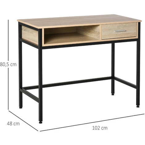 HOMCOM Bureau Style Industriel Casier + Tiroir Coulissant Châssis Métal Noir Plateau Panneaux Particules Chêne Clair 5 HOMCOM Bureau Style Industriel Casier + Tiroir Coulissant Châssis Métal Noir Plateau Panneaux Particules Chêne Clair – Image 3