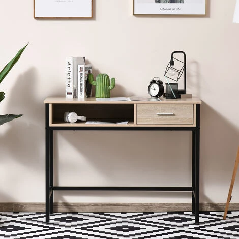 HOMCOM Bureau Style Industriel Casier + Tiroir Coulissant Châssis Métal Noir Plateau Panneaux Particules Chêne Clair 6 HOMCOM Bureau Style Industriel Casier + Tiroir Coulissant Châssis Métal Noir Plateau Panneaux Particules Chêne Clair – Image 4