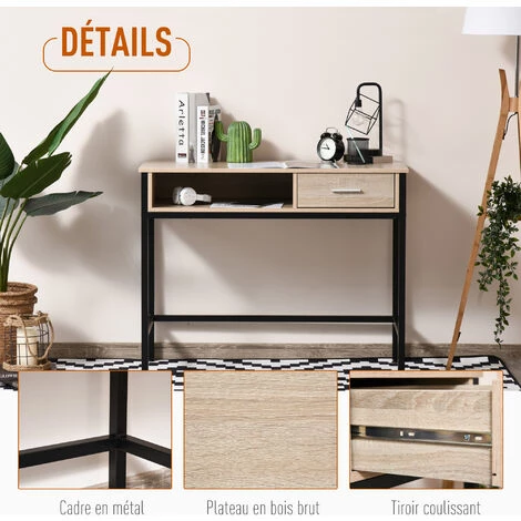 HOMCOM Bureau Style Industriel Casier + Tiroir Coulissant Châssis Métal Noir Plateau Panneaux Particules Chêne Clair 7 HOMCOM Bureau Style Industriel Casier + Tiroir Coulissant Châssis Métal Noir Plateau Panneaux Particules Chêne Clair – Image 5