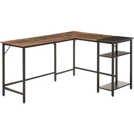 HOMCOM Bureau Informatique Design Industriel Bureau D'angle 2 Tablettes Support CPU Imprimante Aspect Vieux Bois Métal Noir - Marron 3 HOMCOM Bureau Informatique Design Industriel Bureau D'angle 2 Tablettes Support CPU Imprimante Aspect Vieux Bois Métal Noir - Marron