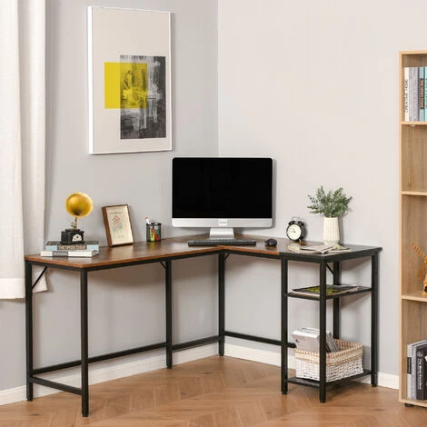 HOMCOM Bureau Informatique Design Industriel Bureau D'angle 2 Tablettes Support CPU Imprimante Aspect Vieux Bois Métal Noir - Marron 6 HOMCOM Bureau Informatique Design Industriel Bureau D'angle 2 Tablettes Support CPU Imprimante Aspect Vieux Bois Métal Noir - Marron – Image 4