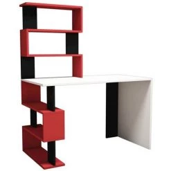 HOME MANIA Homemania Bureau D'ordinateur Snap 120x60x148,2cm Blanc, Noir Et Rouge - Multicolore