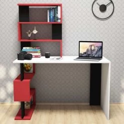 HOME MANIA Homemania Bureau D'ordinateur Snap 120x60x148,2cm Blanc, Noir Et Rouge - Multicolore -France Bureau Soldes 2022 27955959 4