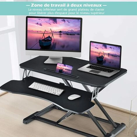 COSTWAY Support De Bureau Hauteur Réglable En Hauteur Pour Ordinateur Avec Ressort à Gaz,Plateau Pour Clavier Et Support De Tablette 3 COSTWAY Support De Bureau Hauteur Réglable En Hauteur Pour Ordinateur Avec Ressort à Gaz,Plateau Pour Clavier Et Support De Tablette