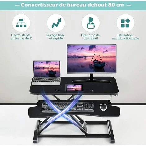 COSTWAY Support De Bureau Hauteur Réglable En Hauteur Pour Ordinateur Avec Ressort à Gaz,Plateau Pour Clavier Et Support De Tablette 4 COSTWAY Support De Bureau Hauteur Réglable En Hauteur Pour Ordinateur Avec Ressort à Gaz,Plateau Pour Clavier Et Support De Tablette – Image 2