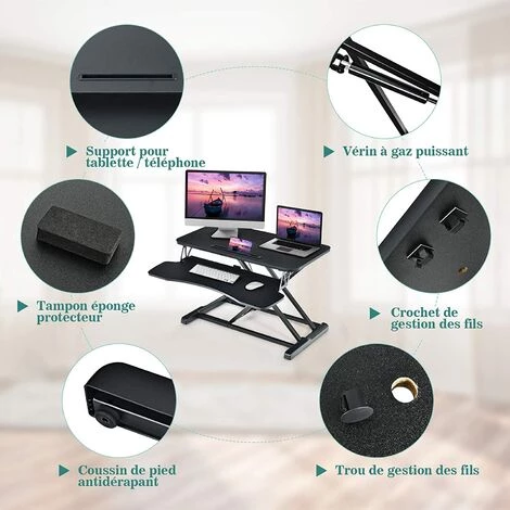 COSTWAY Support De Bureau Hauteur Réglable En Hauteur Pour Ordinateur Avec Ressort à Gaz,Plateau Pour Clavier Et Support De Tablette 6 COSTWAY Support De Bureau Hauteur Réglable En Hauteur Pour Ordinateur Avec Ressort à Gaz,Plateau Pour Clavier Et Support De Tablette – Image 4