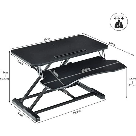 COSTWAY Support De Bureau Hauteur Réglable En Hauteur Pour Ordinateur Avec Ressort à Gaz,Plateau Pour Clavier Et Support De Tablette 7 COSTWAY Support De Bureau Hauteur Réglable En Hauteur Pour Ordinateur Avec Ressort à Gaz,Plateau Pour Clavier Et Support De Tablette – Image 5