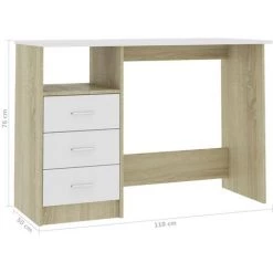ASUPERMALL Bureau Avec Tiroirs Blanc Et Chene Sonoma 110x50x76cm Agglomere -France Bureau Soldes 2022 28181990 4
