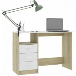 ASUPERMALL Bureau Avec Tiroirs Blanc Et Chene Sonoma 110x50x76cm Agglomere -France Bureau Soldes 2022 28181990 5