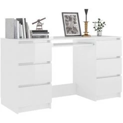 ASUPERMALL Bureau Blanc Brillant 140x50x77 Cm Agglomere -France Bureau Soldes 2022 28182030 3