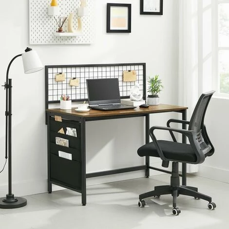 SONGMICS VASAGLE Bureau Avec Panneau Grillagé, Table D’ordinateur, Table Informatique, Avec Pochettes De Rangement En Tissu, Pour Photos, Papeterie, Style Industriel, Marron Rustique Et Noir LWD053B01 - Marron Rustique Et Noir 4 SONGMICS VASAGLE Bureau Avec Panneau Grillagé, Table D’ordinateur, Table Informatique, Avec Pochettes De Rangement En Tissu, Pour Photos, Papeterie, Style Industriel, Marron Rustique Et Noir LWD053B01 - Marron Rustique Et Noir – Image 2