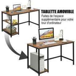 COSTWAY Bureau D’Ordinateur Vintage Avec 2 Etagères De Rangement Ajustable, Cadre Métallique 120 X 60 X 75CM Pour Bureau,Salon -France Bureau Soldes 2022 28210439 2