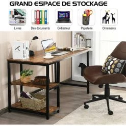 COSTWAY Bureau D’Ordinateur Vintage Avec 2 Etagères De Rangement Ajustable, Cadre Métallique 120 X 60 X 75CM Pour Bureau,Salon -France Bureau Soldes 2022 28210439 3
