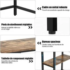 COSTWAY Bureau D’Ordinateur Vintage Avec 2 Etagères De Rangement Ajustable, Cadre Métallique 120 X 60 X 75CM Pour Bureau,Salon -France Bureau Soldes 2022 28210439 4