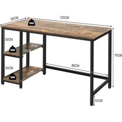 COSTWAY Bureau D’Ordinateur Vintage Avec 2 Etagères De Rangement Ajustable, Cadre Métallique 120 X 60 X 75CM Pour Bureau,Salon -France Bureau Soldes 2022 28210439 5
