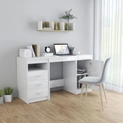 TRUE DEAL Bureau Blanc Brillant 140x50x76 Cm Aggloméré -France Bureau Soldes 2022 28296173 3