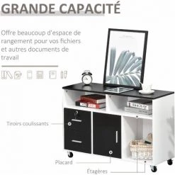 HOMCOM Support D'imprimante Caisson Placard Porte Avec étagère, Niches, Tiroirs Verrouillables + Grand Plateau Panneaux Particules Noir Blanc 10 HOMCOM Support D'imprimante Caisson Placard Porte Avec étagère, Niches, Tiroirs Verrouillables + Grand Plateau Panneaux Particules Noir Blanc -France Bureau Soldes 2022 28362572 4