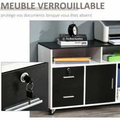 HOMCOM Support D'imprimante Caisson Placard Porte Avec étagère, Niches, Tiroirs Verrouillables + Grand Plateau Panneaux Particules Noir Blanc 11 HOMCOM Support D'imprimante Caisson Placard Porte Avec étagère, Niches, Tiroirs Verrouillables + Grand Plateau Panneaux Particules Noir Blanc -France Bureau Soldes 2022 28362572 5