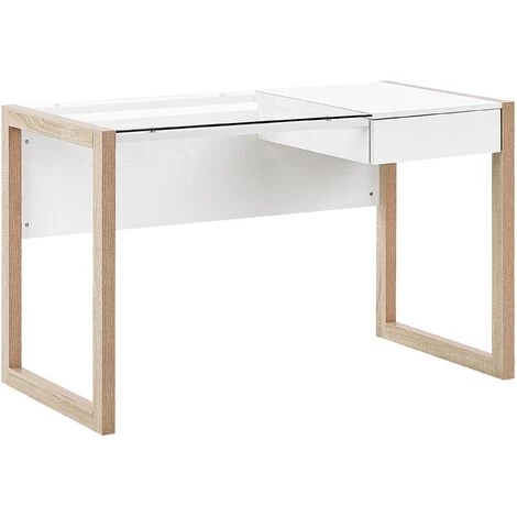 BELIANI Bureau Blanc / Effet Bois Clair 120 X 60 Cm Avec Tiroir - Blanc 3 BELIANI Bureau Blanc / Effet Bois Clair 120 X 60 Cm Avec Tiroir - Blanc