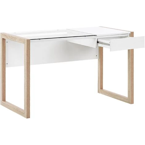BELIANI Bureau Blanc / Effet Bois Clair 120 X 60 Cm Avec Tiroir - Blanc 6 BELIANI Bureau Blanc / Effet Bois Clair 120 X 60 Cm Avec Tiroir - Blanc – Image 4