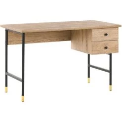 BELIANI Bureau Effet Bois Clair / Noir Avec 2 Tiroirs 120 X 60 Cm - Bois Clair