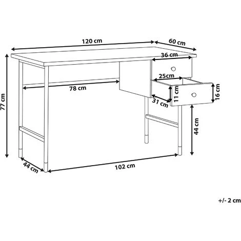 BELIANI Bureau Effet Bois Clair / Noir Avec 2 Tiroirs 120 X 60 Cm - Bois Clair 5 BELIANI Bureau Effet Bois Clair / Noir Avec 2 Tiroirs 120 X 60 Cm - Bois Clair – Image 3