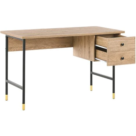 BELIANI Bureau Effet Bois Clair / Noir Avec 2 Tiroirs 120 X 60 Cm - Bois Clair 6 BELIANI Bureau Effet Bois Clair / Noir Avec 2 Tiroirs 120 X 60 Cm - Bois Clair – Image 4