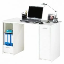 BEAUX MEUBLES PAS CHERS Bureau Blanc 2 Caissons A Rideau - Coloris: Blanc