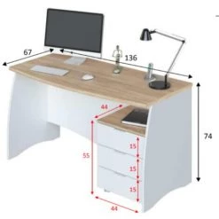 CAESAROO Bureau 136x67 Cm Blanc Mat Et Chêne Canadien Avec Trois Tiroirs | Chêne Clair/blanc 11 CAESAROO Bureau 136x67 Cm Blanc Mat Et Chêne Canadien Avec Trois Tiroirs | Chêne Clair/blanc -France Bureau Soldes 2022 28725119 5