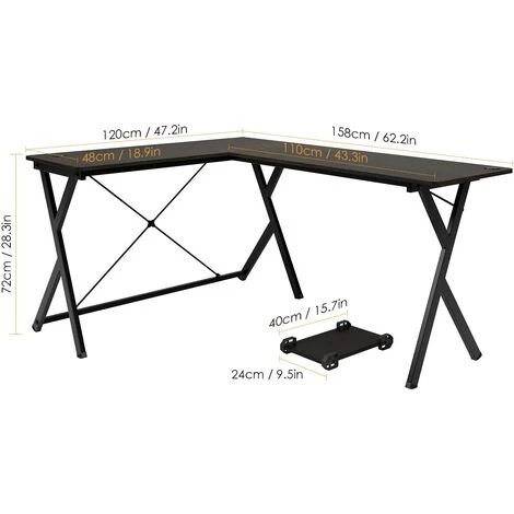 FIXKIT Bureau D'ordinateur Bureau D'angle Bureau En Forme De L Table PC Table De Jeu Table D'angle Table De Travail Table De Bureau Bois Métal Noir 158 X 120 X 72 Cm 4 FIXKIT Bureau D'ordinateur Bureau D'angle Bureau En Forme De L Table PC Table De Jeu Table D'angle Table De Travail Table De Bureau Bois Métal Noir 158 X 120 X 72 Cm – Image 2