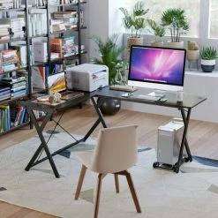 MVPOWER Bureau D'ordinateur Bureau D'angle Bureau En Forme De L Table PC Table De Jeu Table D'angle Table De Travail Table De Bureau Bois Métal Noir 158 X 120 X 72 Cm -France Bureau Soldes 2022 28742333 5