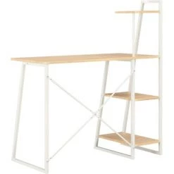 ASUPERMALL Bureau Avec Etagere Blanc Et Chene 102x50x117 Cm -France Bureau Soldes 2022 28760329 3