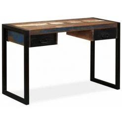 ASUPERMALL Bureau Avec 2 Tiroirs Bois De Recuperation Massif 120x50x76 Cm -France Bureau Soldes 2022 28760356 5