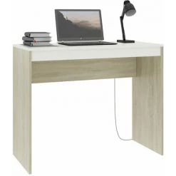 ASUPERMALL Bureau Blanc Et Chene Sonoma 90 X 40 X 72 Cm Agglomere -France Bureau Soldes 2022 28761317 3