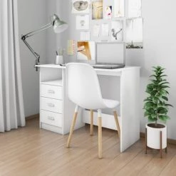 ASUPERMALL Bureau Avec Tiroirs Blanc 110x50x76 Cm Agglomere