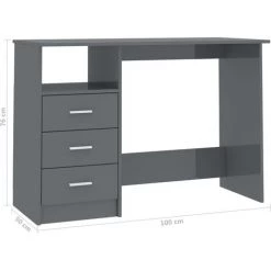 ASUPERMALL Bureau Avec Tiroirs Gris Brillant 110x50x76 Cm Agglomere -France Bureau Soldes 2022 28761448 4