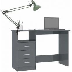 ASUPERMALL Bureau Avec Tiroirs Gris Brillant 110x50x76 Cm Agglomere -France Bureau Soldes 2022 28761448 5