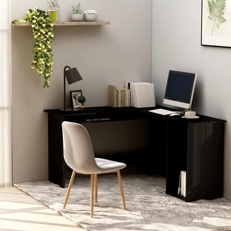 ASUPERMALL Bureau D'angle Forme De L Noir Brillant 120x140x75cm Agglomere 7 ASUPERMALL Bureau D'angle Forme De L Noir Brillant 120x140x75cm Agglomere – Image 5
