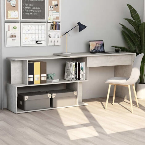 ASUPERMALL Bureau D'angle Gris Beton 200x50x76 Cm Agglomere 3 ASUPERMALL Bureau D'angle Gris Beton 200x50x76 Cm Agglomere