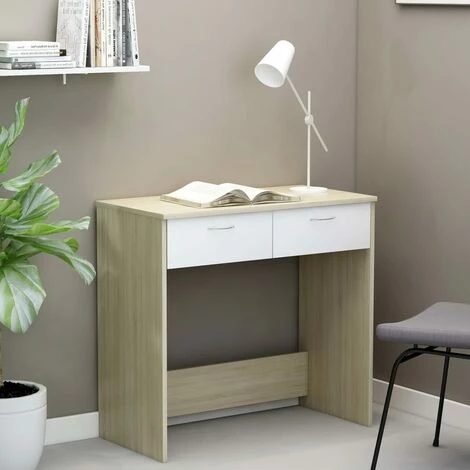 ASUPERMALL Bureau Blanc Et Chene Sonoma 80x40x75 Cm Agglomere 3 ASUPERMALL Bureau Blanc Et Chene Sonoma 80x40x75 Cm Agglomere