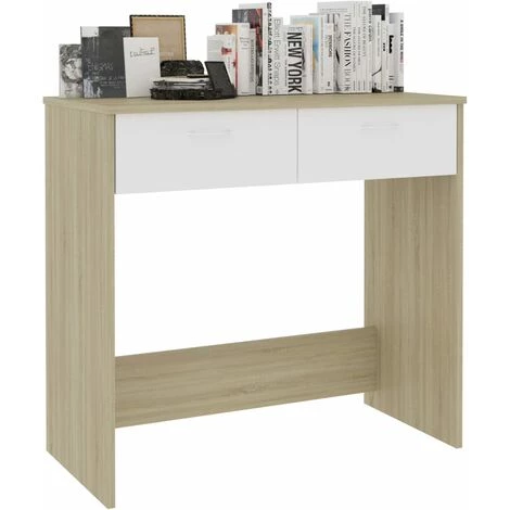 ASUPERMALL Bureau Blanc Et Chene Sonoma 80x40x75 Cm Agglomere 5 ASUPERMALL Bureau Blanc Et Chene Sonoma 80x40x75 Cm Agglomere – Image 3