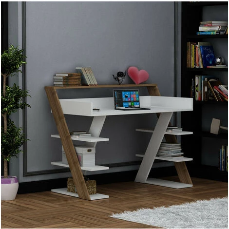 AZURA HOME DESIGN Bureau ARNETTI Noyer - Blanc - Blanc 3 AZURA HOME DESIGN Bureau ARNETTI Noyer - Blanc - Blanc