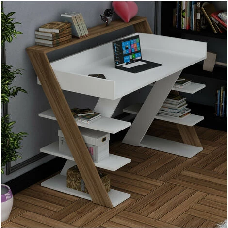 AZURA HOME DESIGN Bureau ARNETTI Noyer - Blanc - Blanc 4 AZURA HOME DESIGN Bureau ARNETTI Noyer - Blanc - Blanc – Image 2