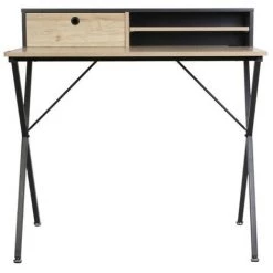 HOME DÉCO FACTORY Bureau 2 Niches 1 Tiroir Cambridge Gris - Naturel Clair - Naturel Et Gris