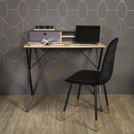 HOME DÉCO FACTORY Bureau 2 Niches 1 Tiroir Cambridge Gris - Naturel Clair - Naturel Et Gris 4 HOME DÉCO FACTORY Bureau 2 Niches 1 Tiroir Cambridge Gris - Naturel Clair - Naturel Et Gris – Image 2