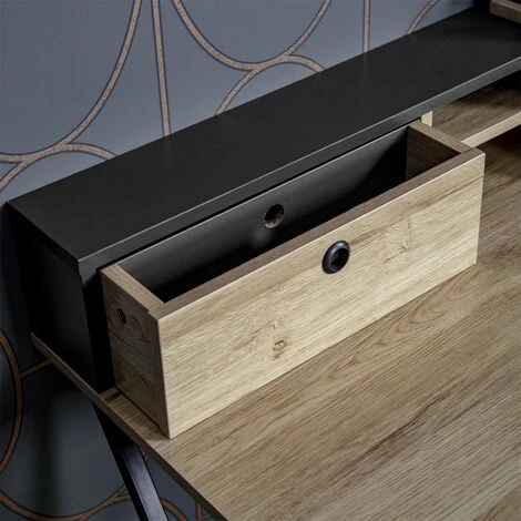 HOME DÉCO FACTORY Bureau 2 Niches 1 Tiroir Cambridge Gris - Naturel Clair - Naturel Et Gris 7 HOME DÉCO FACTORY Bureau 2 Niches 1 Tiroir Cambridge Gris - Naturel Clair - Naturel Et Gris – Image 5